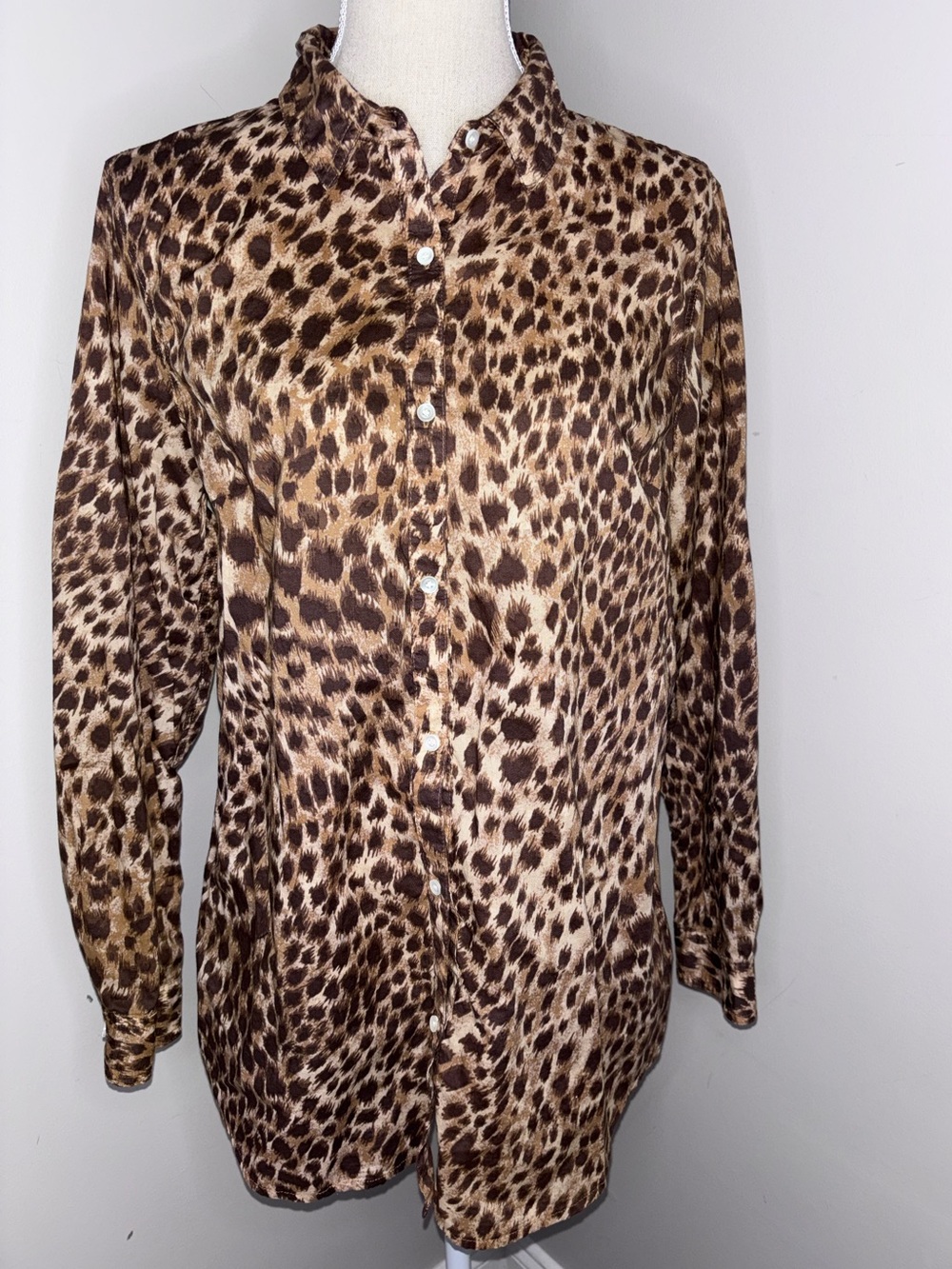 J McLaughlin leopard animal print brown long sleeve buttondown shirt size XL